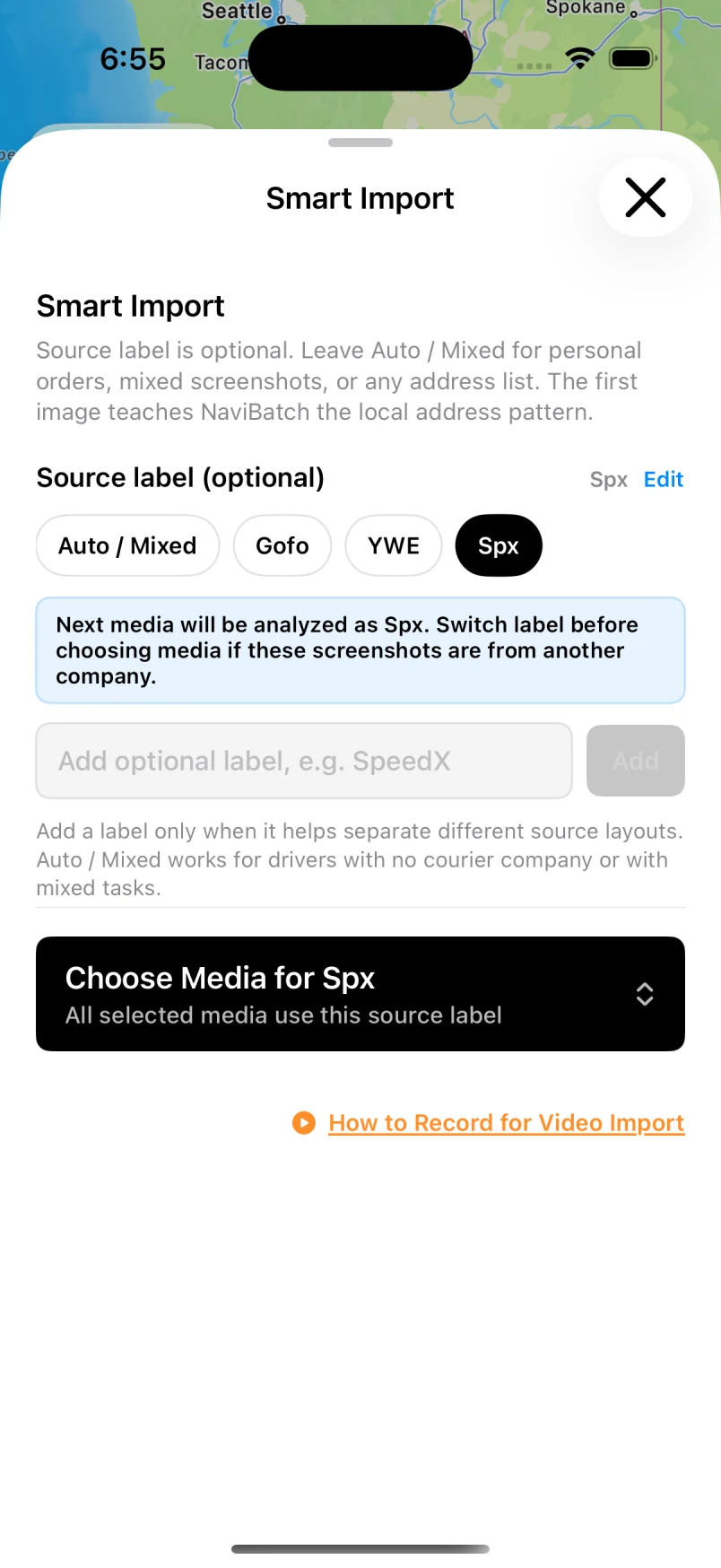 NaviBatch address import options